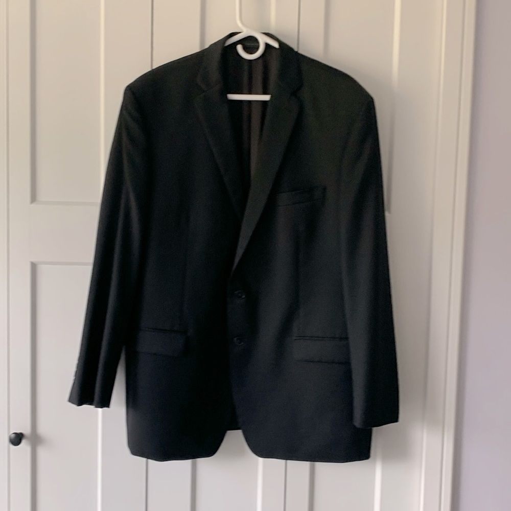 Calvin Klein Men Sport Coat Suit Blazer 2 Button Black Wool Natural Stretch 46R